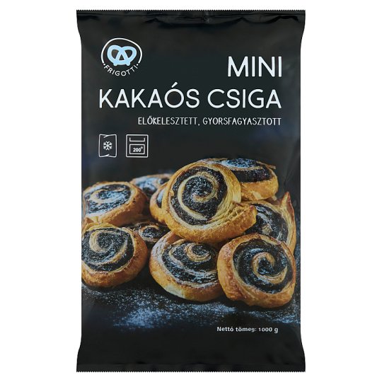 Friss, puha mini kakaós csigák 1000g kiszerelésben, gazdag kakaós töltelékkel.