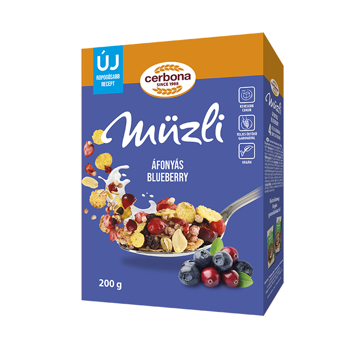 Cerbona Áfonyás Müzli 200g – Tápláló és ínycsiklandó reggeli.